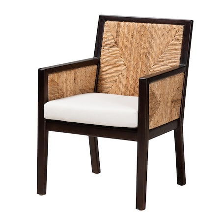 Baxton Studio Joana Modern Bohemian Dark Brown Mahogany Wood and Natural Abaca Dining Arm Chair 228-13106-ZORO